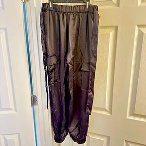 black satin cargo pants